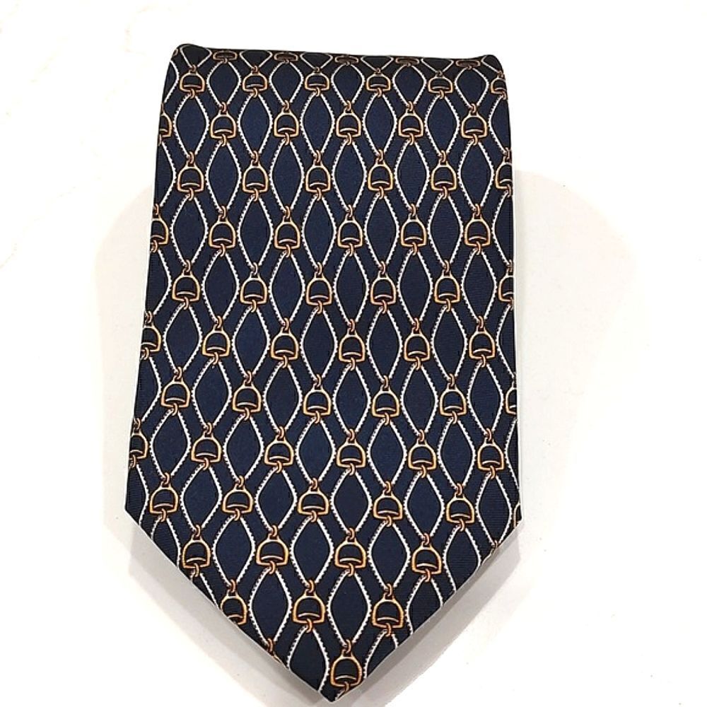 Silk Equestrian Print Men's Silk Brooks Brothers Necktie Navy Blue Preppy USA